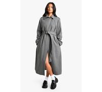 boohoo Women's Petite Belted Herringbone Wool Look Coat in Grey | Size: 10