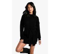 boohoo Women's Petite Belted Knitted Jumper Dress in Black | Size: 6