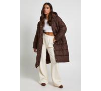 boohoo Women's Petite Belted Longline Puffer Jacket in Chocolate | Size: 8