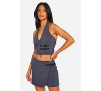 boohoo Women's Petite Belted Mini Skirt in Charcoal | Size: 12