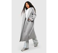 boohoo Women's Petite Belted Wool Look Trench in Grey | Size: 10