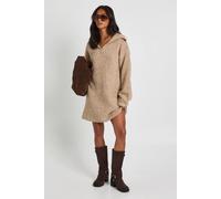 boohoo Women's Petite Borg Oversized Collar Detail Mini Dress in Camel | Size: Large