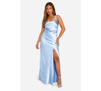 boohoo Women's Petite Bridesmaid Satin Square Neck Maxi Dress in Blue | Size: 12