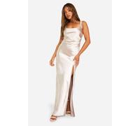 boohoo Women's Petite Bridesmaid Satin Square Neck Maxi Dress in Oyster | Size: 14