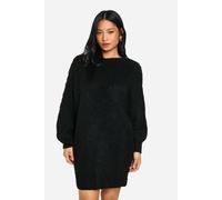 boohoo Women's Petite Brushed Low Back Oversized Jumper Dress in Black | Size: Medium