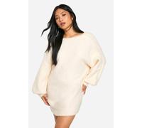 boohoo Women's Petite Brushed Low Back Oversized Jumper Dress in Cream | Size: Medium