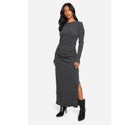 boohoo Women's Petite Brushed Rib Long Sleeve Maxi Dress in Charcoal | Size: 16