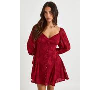 boohoo Women's Petite Burnout Floral Godet Hem Mini Dress in Burgundy | Size: 12