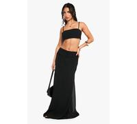 boohoo Women's Petite Chiffon Puddle Hem Maxi Skirt in Black | Size: 12