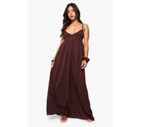 boohoo Women's Petite Chiffon Strappy Volume Maxi Dress in Chocolate | Size: 12