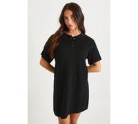 boohoo Women's Petite Collared Button Down Oversized Knitted Dress in Black | Size: Large