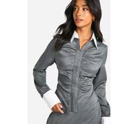 boohoo Women's Petite Contrast Fitted Shirt in Charcoal | Size: 10