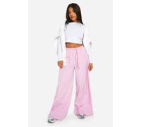 boohoo Women's Petite Contrast Stripe Drawcord Waist Wide Leg Trouser in Pale Pink | Size: 8