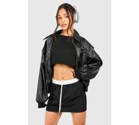 boohoo Women's Petite Contrast Waistband Drawcord Mini Skirt in Black | Size: 14