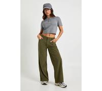 boohoo Women's Petite Cord Cinch Waist Wide Leg Trouser in Olive | Size: 10
