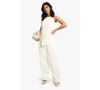 boohoo Women's Petite Cord Wide Leg Trouser in Ivory | Size: 10