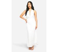 boohoo Women's Petite Cowl Textured Maxi Dress in White | Size: 14