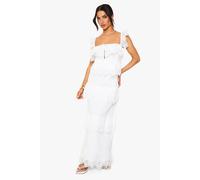 boohoo Women's Petite Crochet Frill Maxi Dress in White | Size: 16