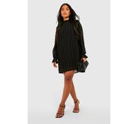 boohoo Women's Petite Dobby Textured High Neck Shift Dress in Black | Size: 16