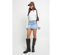 boohoo Women's Petite Double Button Denim Mini Skirt in Bleach Wash | Size: 12