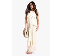 boohoo Women's Petite Double Slinky Twist Front Sleeveless Maxi Dress in Cream | Size: 16