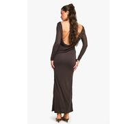 boohoo Women's Petite Drape Back Detail Long Sleeve Maxi Dress in Chocolate | Size: 16