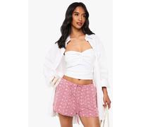 boohoo Women's Petite Embroidered Gingham Shorts in Red | Size: 12