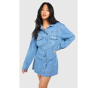 boohoo Women's Petite Fitted Denim Mini Dress in Blue | Size: 8