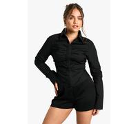 boohoo Women's Petite Fitted Ruched Shirt in Black | Size: 6