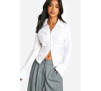 boohoo Women's Petite Fitted Ruched Shirt in White | Size: 14
