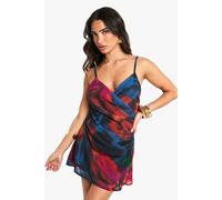 boohoo Women's Petite Floral Chiffon Ruched Side Mini Dress in Black | Size: 10