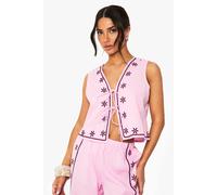boohoo Women's Petite Floral Embroidery Waistcoat in Pink | Size: 8