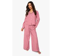 boohoo Women's Petite Gingham Check Long Sleeve Shirt & Trousers Pyjama Set in Red | Size: 6