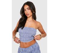 boohoo Women's Petite Gingham Woven Bandeau Top in Blue | Size: 12