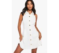boohoo Women's Petite Gold Button Tailored Sleeveless Shirt Mini Dress in White | Size: 6