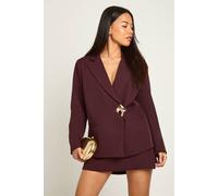 boohoo Women's Petite Gold Trim Single Breasted Blazer in Plum | Size: 16