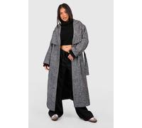 boohoo Women's Petite Herringbone Belted Wool Trench Coat in Charcoal | Size: 14