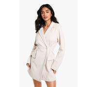 boohoo Women's Petite Herringbone Tailored Fitted Blazer Dress in Taupe | Size: 12