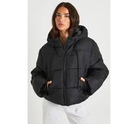 boohoo Women's Petite Hooded Padded Puffer Jacket in Black | Size: 14
