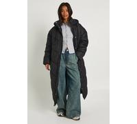 boohoo Women's Petite Hooded Quilt Detail Maxi Puffer in Black | Size: 14