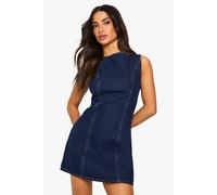 boohoo Women's Petite Indigo Denim Fitted Shift Dress | Size: 14