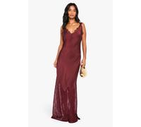 boohoo Women's Petite Lace Hem Slip Dress in Burgundy | Size: 14