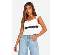 boohoo Women's Petite Lace Trim Frill Satin Top in White | Size: 10