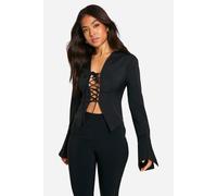 boohoo Women's Petite Lace Up Tailored Shirt in Black | Size: 10