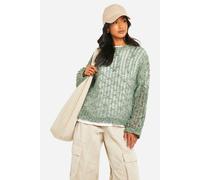 boohoo Women's Petite Laddered Boucle Oversized Jumper in Khaki | Size: XS