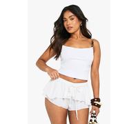 boohoo Women's Petite Layered Flippy Short in White | Size: 12