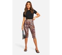 boohoo Women's Petite Leopard Bengaline Capri Pant in Animal | Size: 8