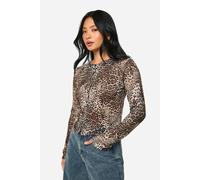 boohoo Women's Petite Leopard High Neck Cardigan in Natural | Size: 10