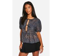 boohoo Women's Petite Leopard Tie Front Blouse in Animal | Size: 8