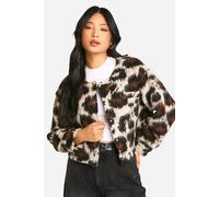 boohoo Women's Petite Leopard Wool Look Bomber Jacket | Size: 8